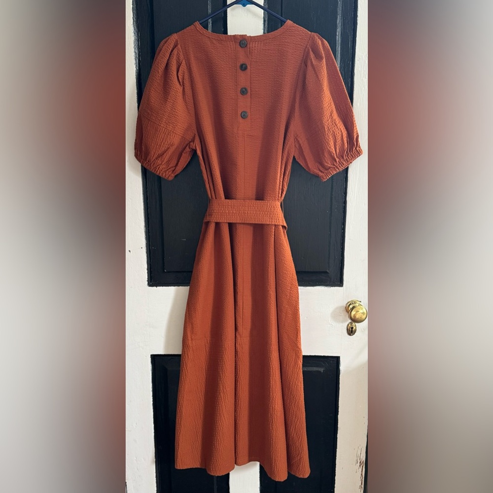 Madewell Seersucker Belted Midi Dress - size M - Picture 4 of 7